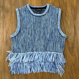 Club Monaco Blue Fringe Crop Top